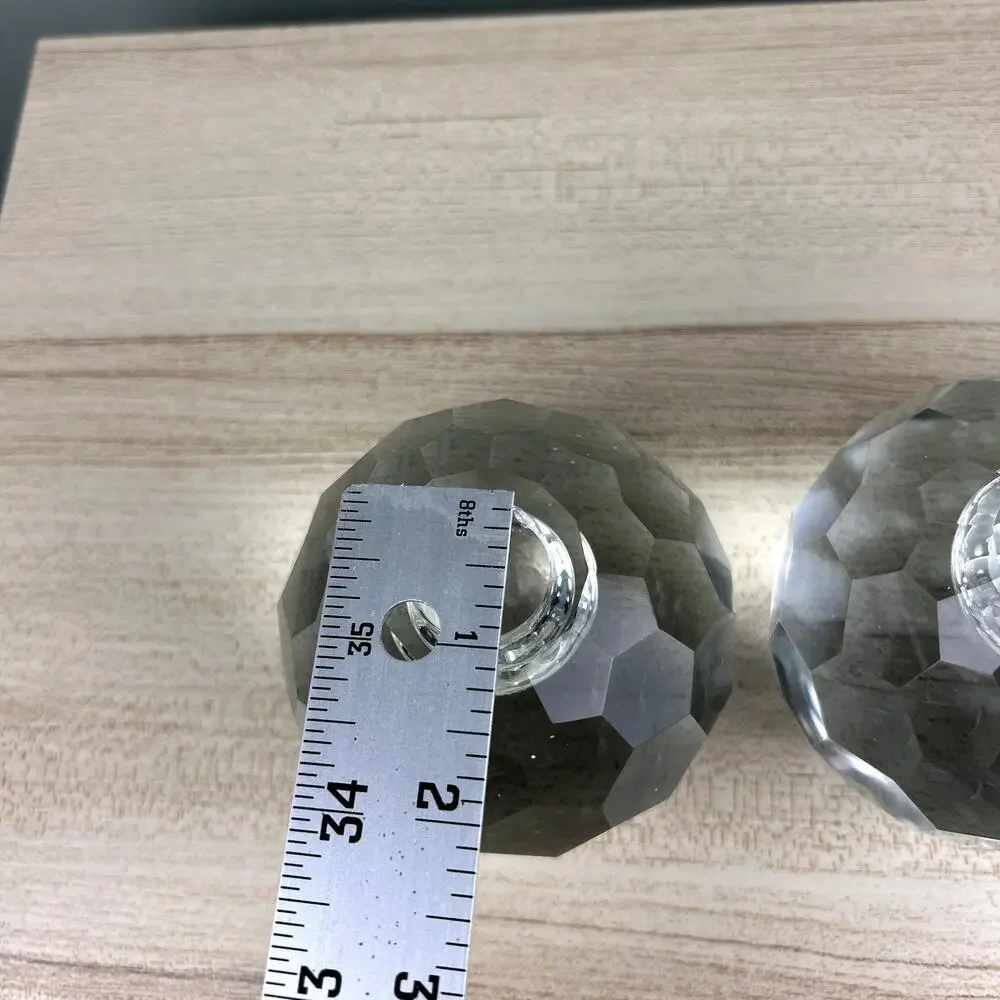 Vintage Faceted Spherical Glass Candlestick Holder Honeycomb Set of 2